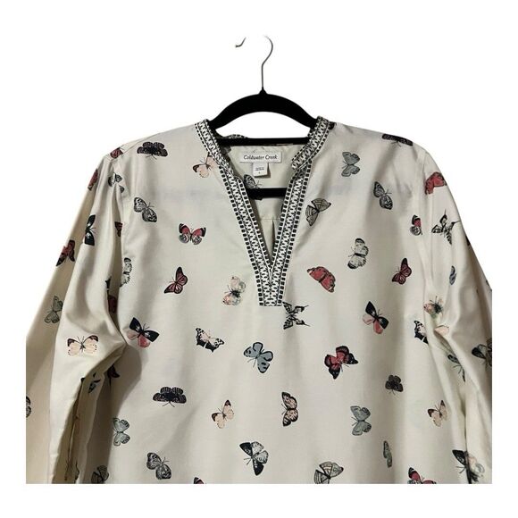 Coldwater Creek Womens Size Large Butterfly Print Cotton Tunic Top Blouse - Picture 2 of 5